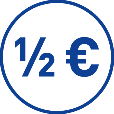 Blaues Symbol einer halben Euro-Münze in einem Kreis.